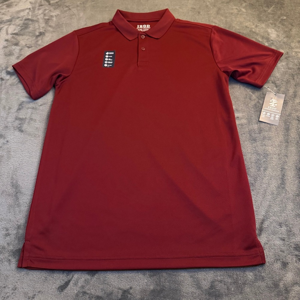 IZOD Burgundy School Uniform Short Sleeve Polo Shirt‎ Wicking Youth XL 18/20 NWT